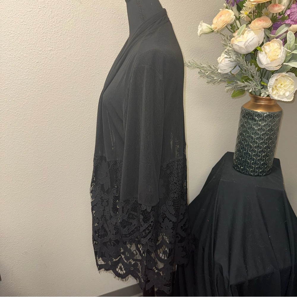 NWT Multiples Black Lace Open Front Cardigan Jacket XL Sheer Floral - Picture 2 of 10